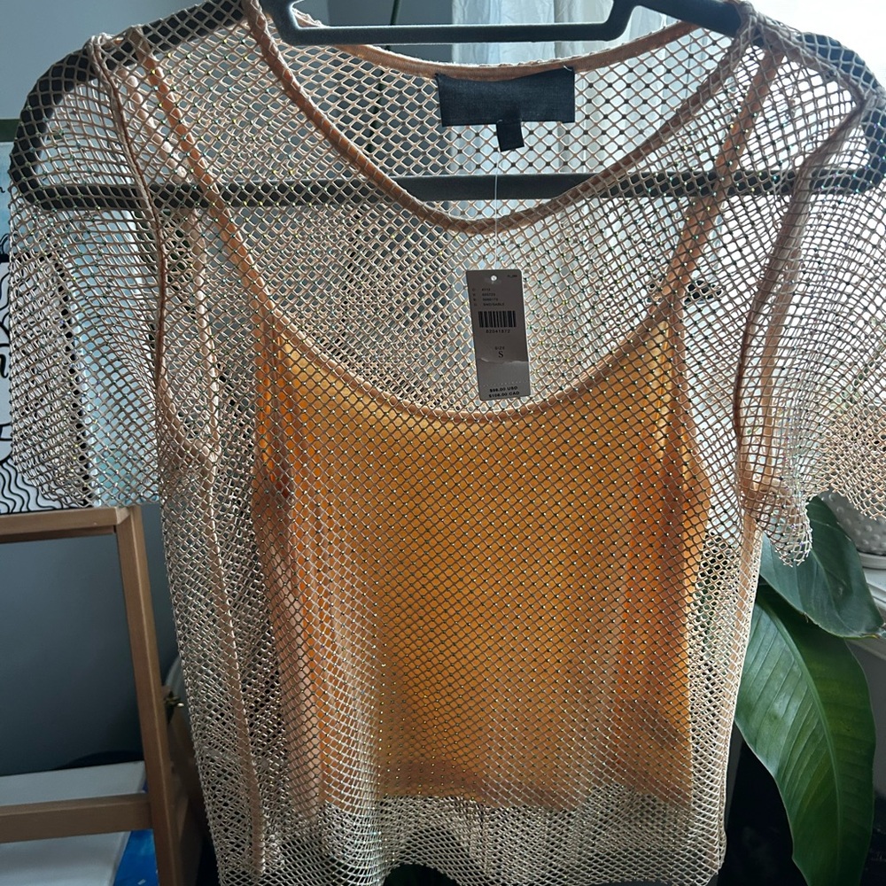 Mesh Layered Tan Top